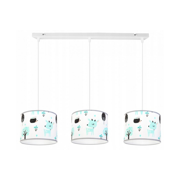 Plafoniera suspendata, Light Home, Bambi, reglabile, Lungime 85 cm, E27, 3 punct de lumina, material textil, Alb/Gri/Albastru