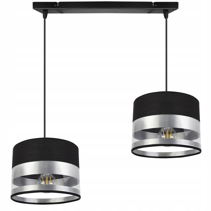 Plafoniera suspendata cu abajur, Light Home, Intense, reglabile, Lungime 85 cm, Latime 55 cm, Abajur 20 cm, E27, 2 punct de lumina, material textil, Negru/Crom