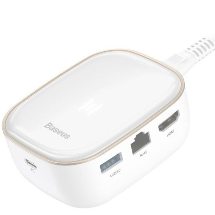 Docking Station Baseus Multifunctional, conectare PC USB Type-C, Alb