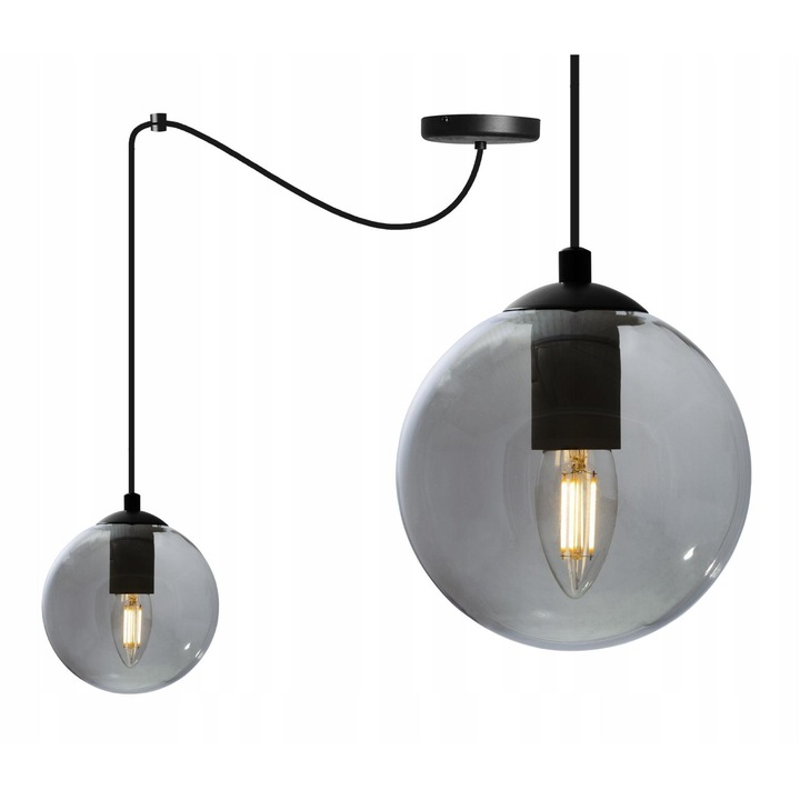 Pendul modern, Light Home, Metal/Sticla, 200 cm, E27, Negru/Grafit