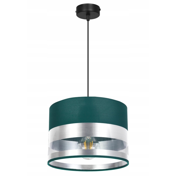 Plafoniera suspendata cu abajur, Light Home, Intense, reglabile, Lungime 85 cm, Abajur 20 cm, E27, 1 punct de lumina, material textil, Negru/Crom