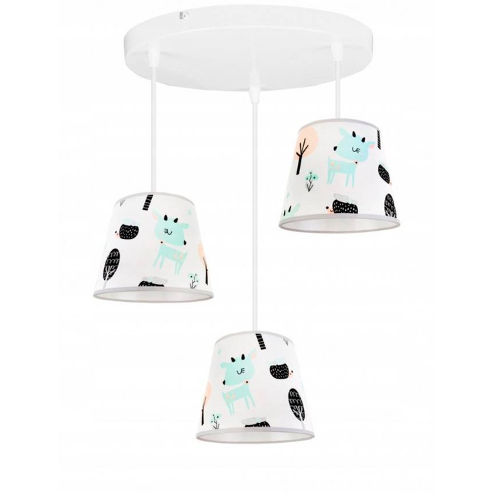 Plafoniera suspendata, Light Home, Bambi, reglabile, Lungime 90 cm, E27, 3 punct de lumina, material textil, Alb/Albastru