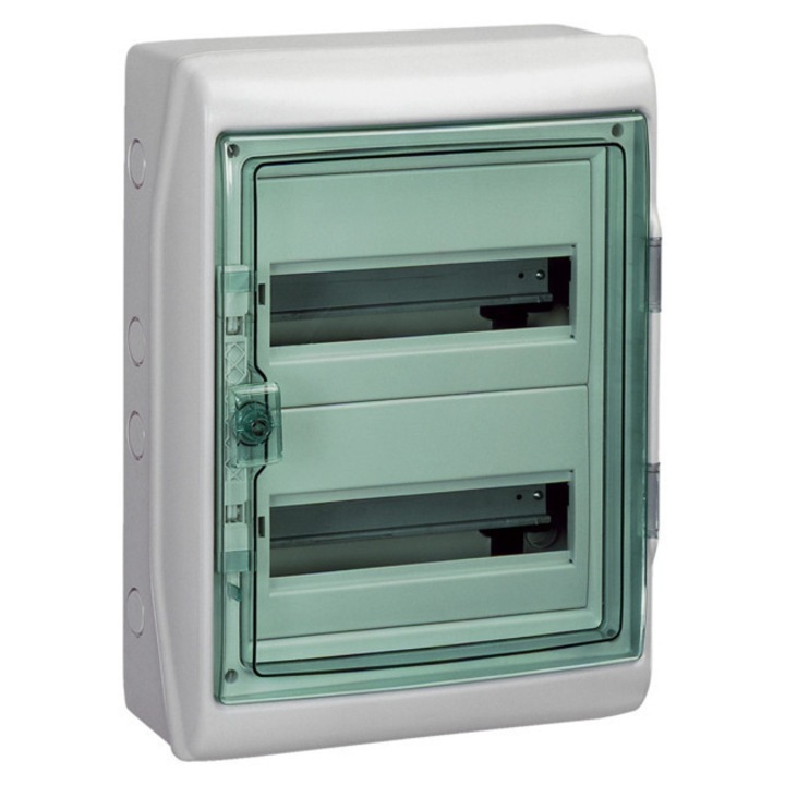 KAEDRA Kiselosztó, átlátszó ajtó, falon kívüli, 2x12 modul, szürke