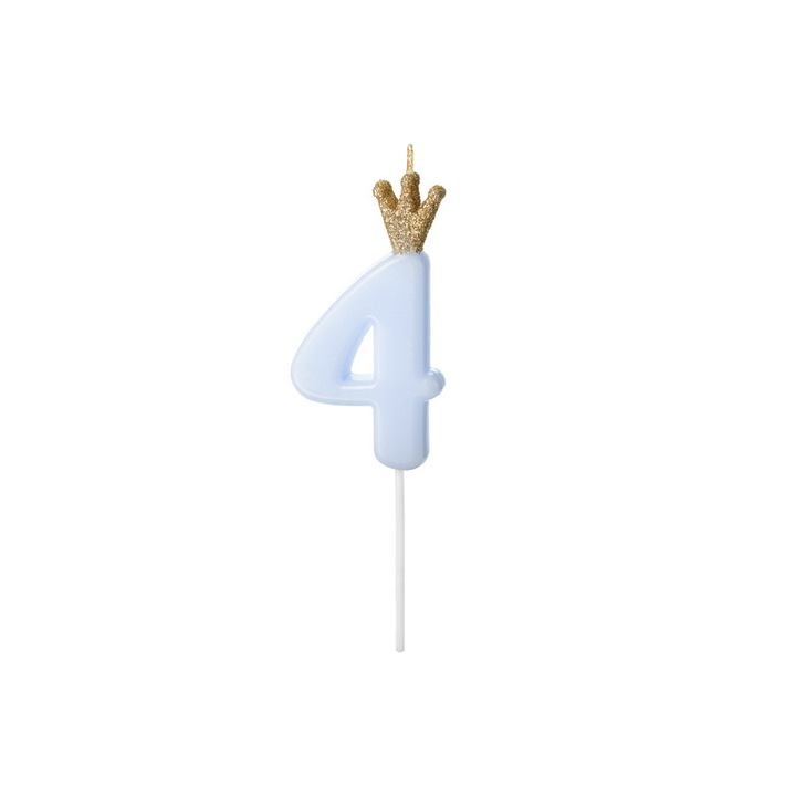 Party gyertya, 4-es szám, 9.5 cm, kék