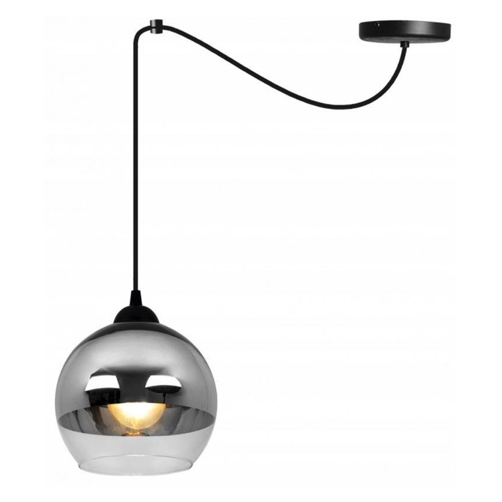 Модерен пендел, Light Home, Метал/Стъкло, 200 см, E27, Черен/Хром
