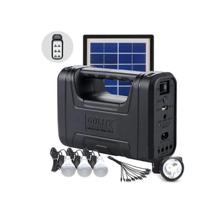 Комплект соларна осветителна система GDLITE, 3 LED Лампи, Индикатор за батерията, USB порт, Черен