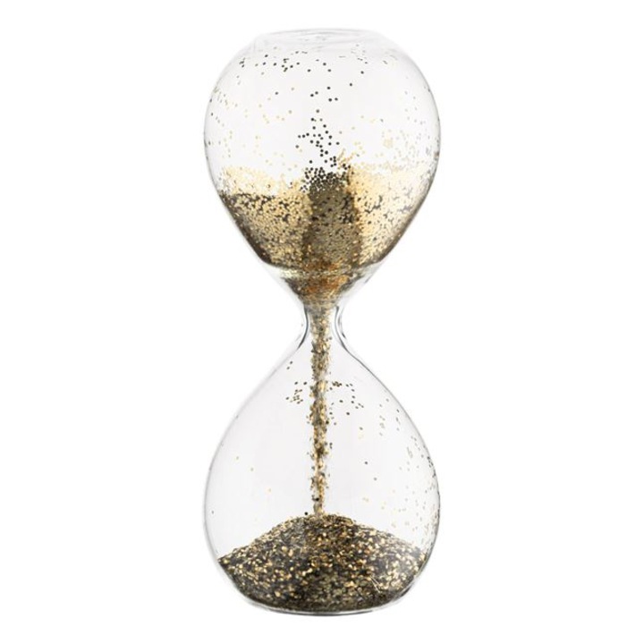 Пясъчен часовник пълен с златисти конфети, Стъклен, 6x17 см