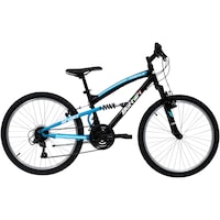 Bicicleta MTB Bottari 24 inch, cadru otel, suspensie fata/spate, 18 viteze, frane V-Brake, albastru/negru