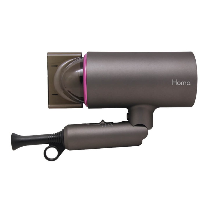 Összecsukható hajszárító HOMA HD-144F, 1400 W, DC motor, Koncentrátor, Hidegsugár, Alacsony és magas hőmérséklet, Szürke