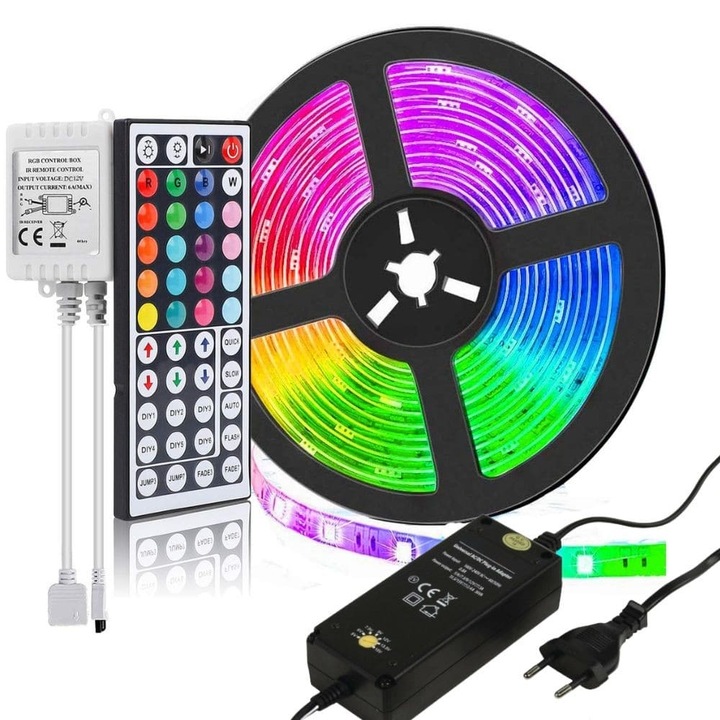 Banda LED, Ledmo, Iluminare RGB, 14.8 W, Plastic, 5 m, Multicolor