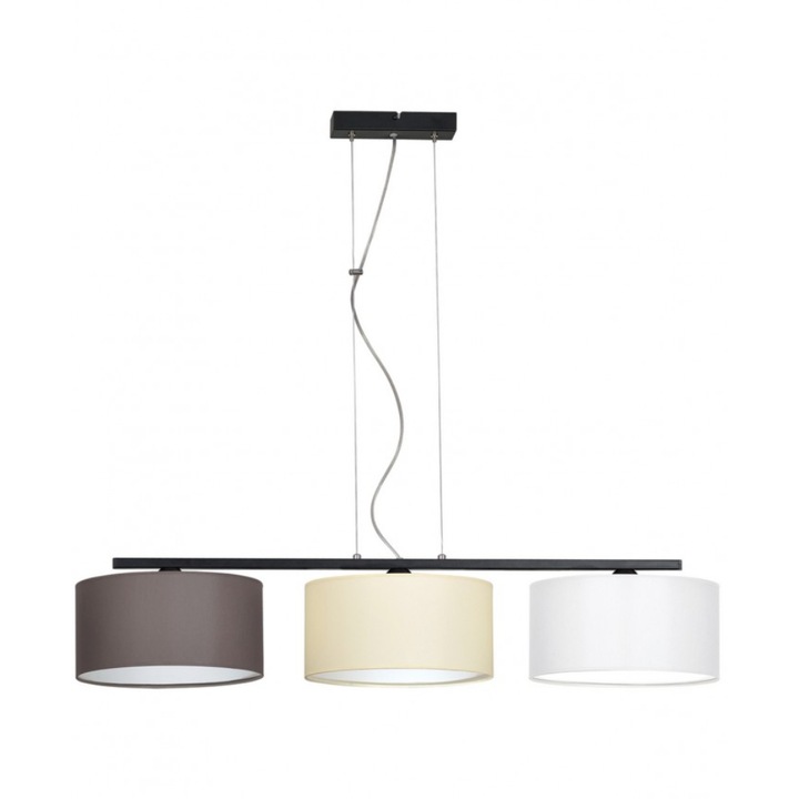 Plafoniera suspendata cu abajur, Light Home, Indigo, reglabile, Lungime 95 cm, Latime 102 cm, Abajur 30 cm, E27, 3 punct de lumina, material textil, Alb/Negru