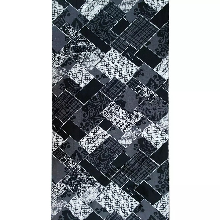 Черен противоплъзгащ килим, полиестер, 80 x 300 см