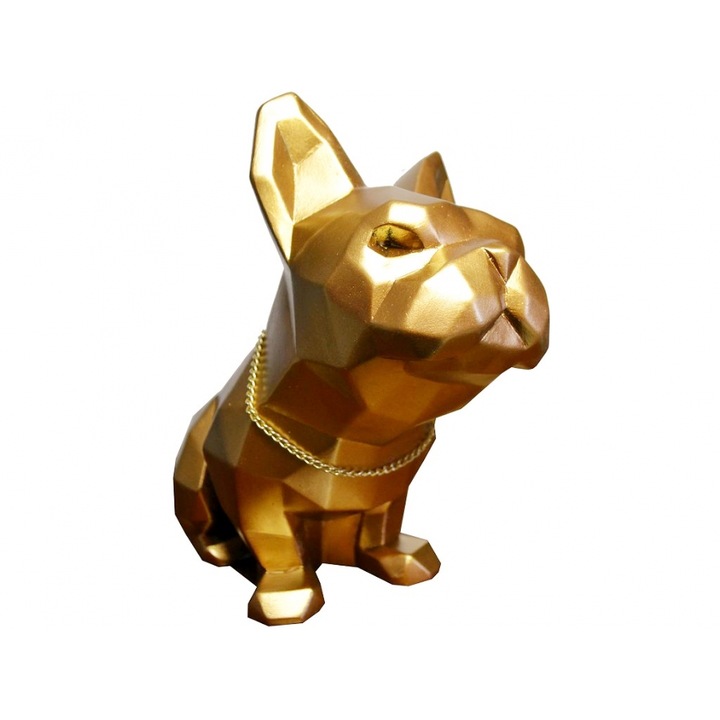 Statueta Caine bulldog, culoarea aurie, tehnica origami, 24x27x15