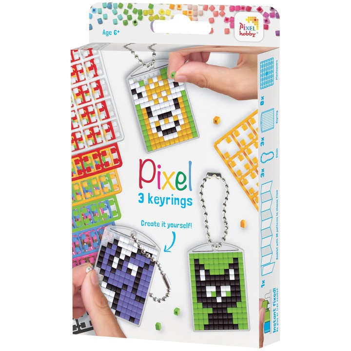 Set hobby creativ cu pixeli Pixelhobby, Brelocuri, Animale, 3 piese