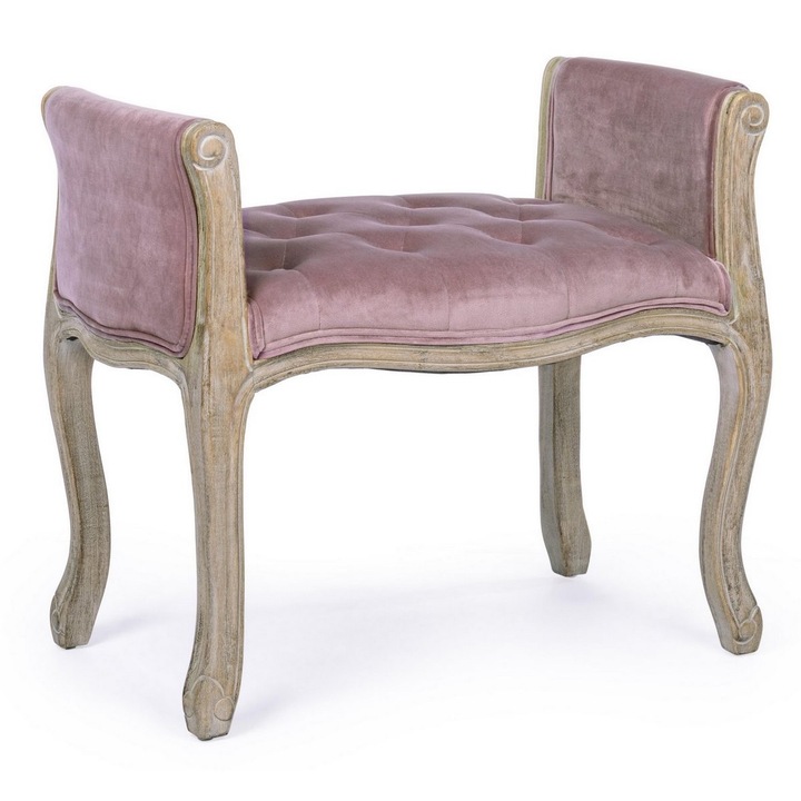 Пейка с крака от патинирано кафяво дърво и тапицерия от розово кадифе Diva 71 cm x 48 cm x 60 h x 45 h1