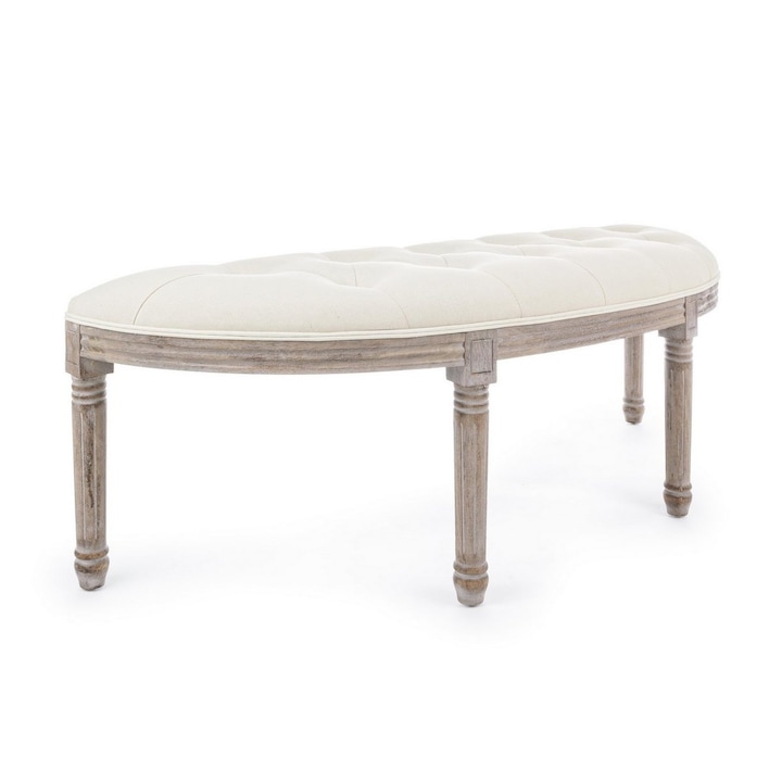 Пейка с крака от патинирано кафяво дърво и кремава кадифена тапицерия Tilde 125 cm x 42 cm x 48 h