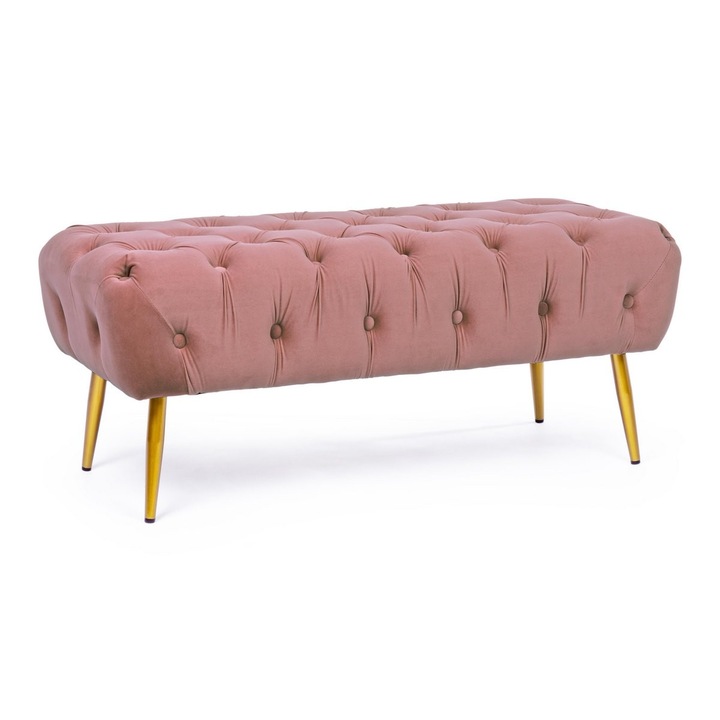 Розова тапицирана пейка със златни железни крака Giacinta 103 cm x 46 cm x 40 h