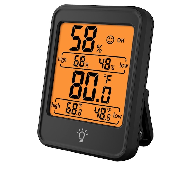 Termometru si higrometru digital de camera portabil, Indicator cea mai inalta si joasa temperatura / umiditate, Negru
