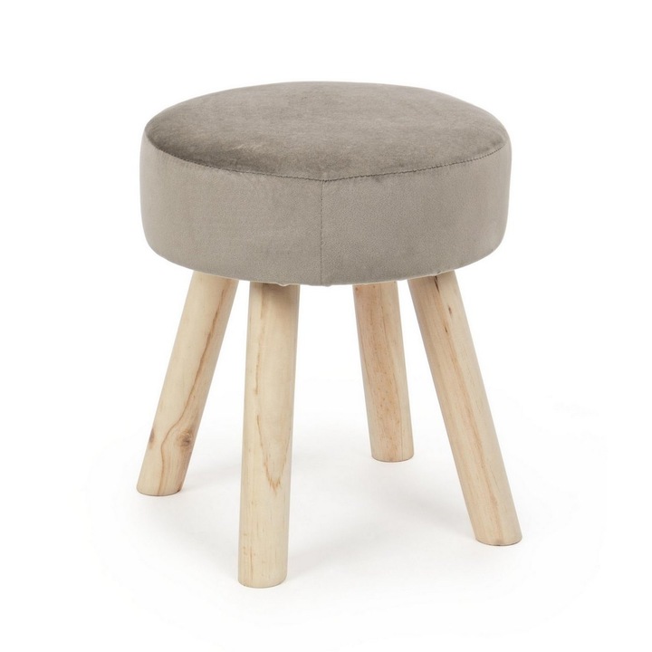 Табуретка с крака от естествено дърво и седалка от бежов велур Adeline 34x34x38 см