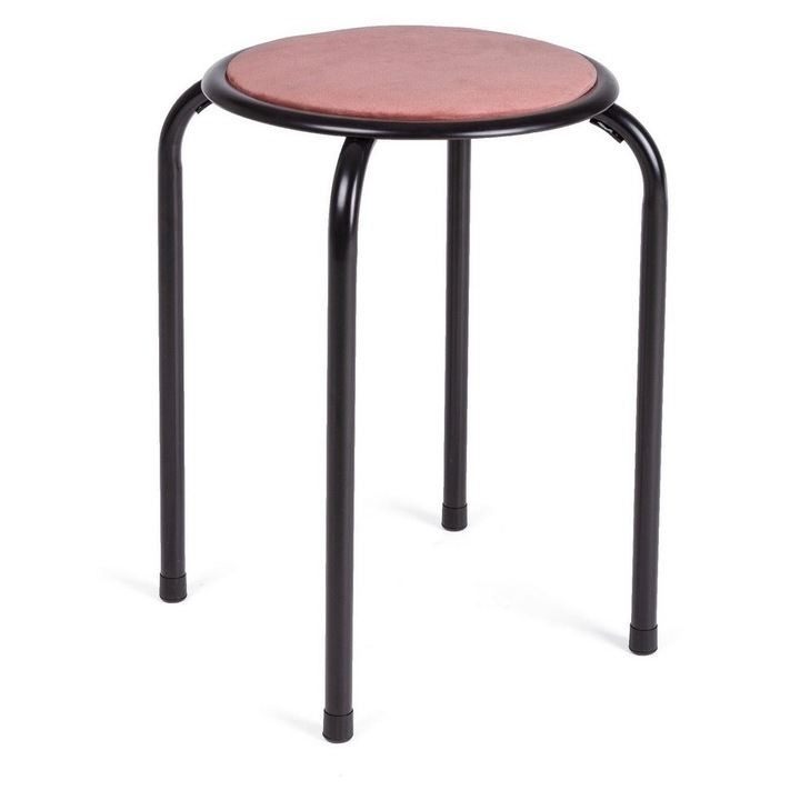 Bizzotto Zsámoly fekete vas lábakkal és Amal rózsaszín velúr ülőkével, 30x30x45 cm