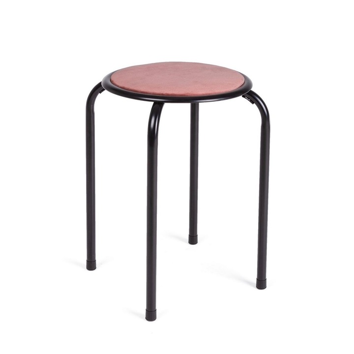 Табуретка с черни железни крака и розова велурена седалка Amal 30x30x45 см
