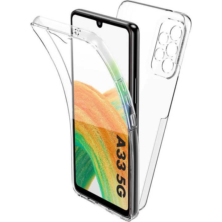 Samsung Galaxy A33 5G kompatibilis telefon tok, szilikon előlap+műanyag hátlap, elő+hátlapi, 360 fokos védelem, átlátszó