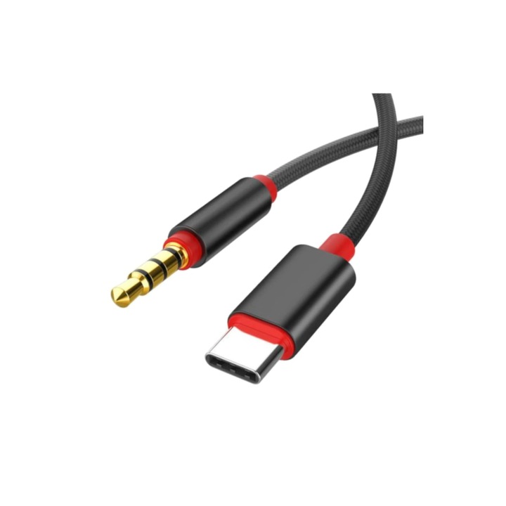 Аудио кабел Type-C към 3,5 мм жак, 1 метър, черно-червен