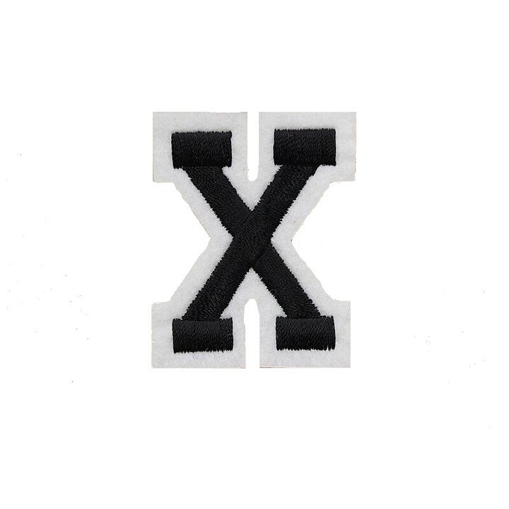 Petic textil brodat Litera X Alfabet, 5x3.9 cm