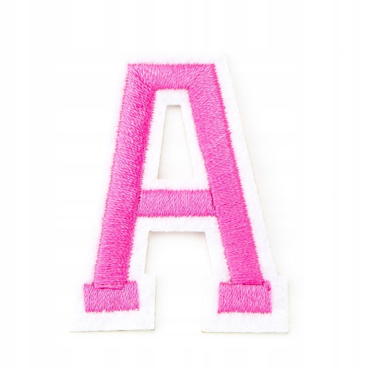 Petic textil brodat Litera A roz, Alfabet, 5.1x4.1 cm