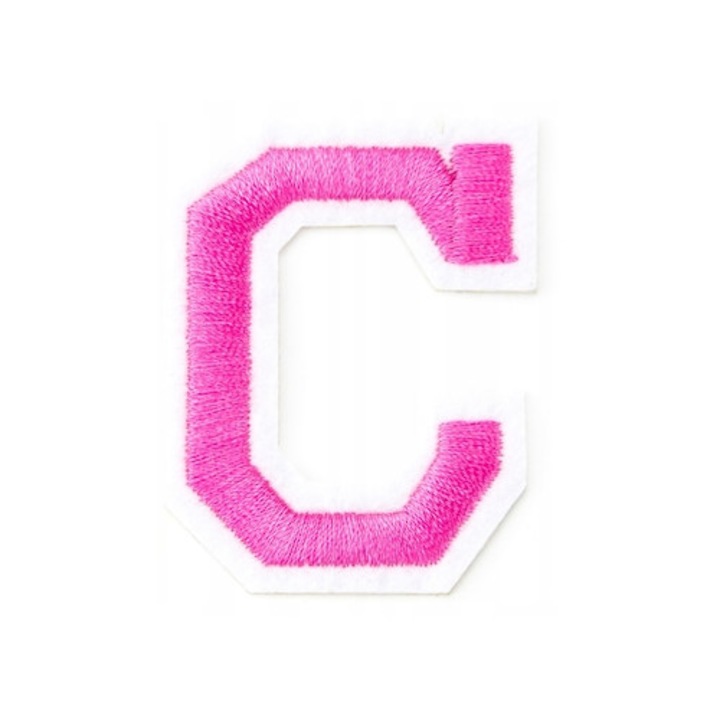 Petic textil brodat Litera C Roz Alfabet, 5x3.9 cm