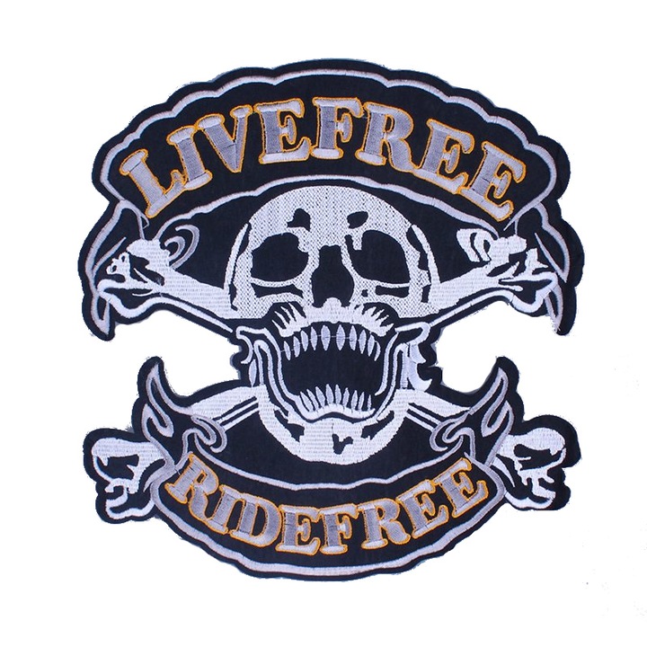 Petic textil brodat motociclisti Live Free Ride Free, 24x23.5 cm