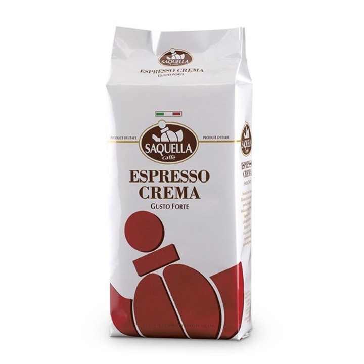 Cafea boabe Saquella Caffe, Espresso Crema, 1 kg, amestec Arabica si Robusta, gust intens, note fine de ciocolata, intensitate 5/5