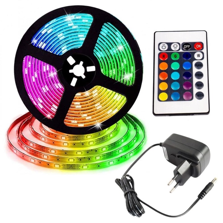 Banda luminoasa LED, Tenmiro, 24 butoane, 12 V, Multicolor