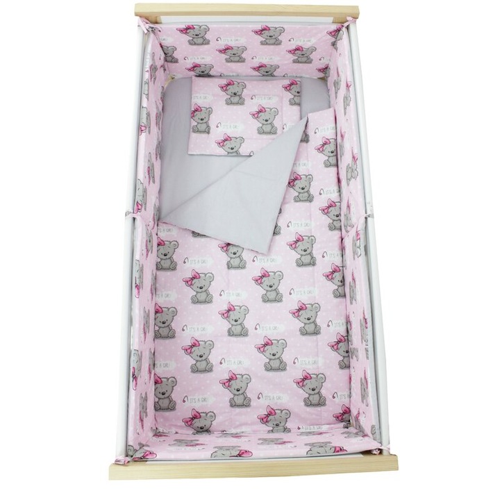 Set lenjerie 5 piese, Prichindel, Girl, verso gri, 120x60 cm