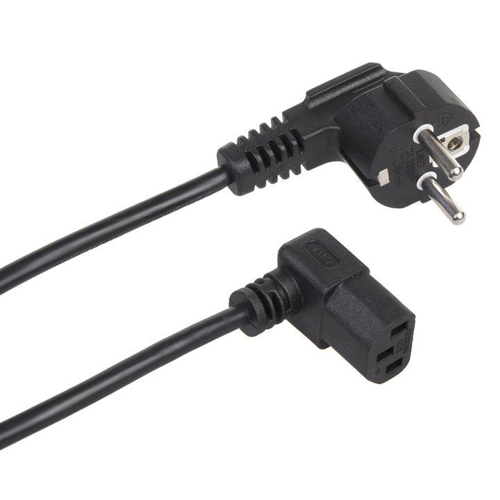 Cablu de alimentare cu un conector inclinat Maclean, MCTV-854, 3 pin /conector EU 3m, negru