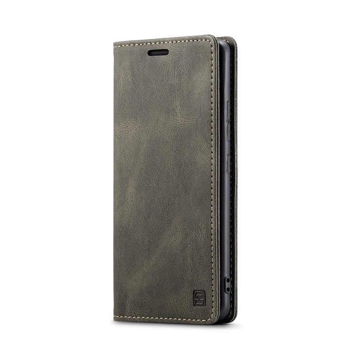 Husa pentru Samsung Galaxy S22 Plus, CaseMe Retro, slim, piele, tip portofel, stand, inchidere magnetica, textura moale, protectie RFID, Maro coffee