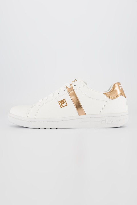Fila, Pantofi sport de piele ecologica cu accente metalice Crosscourt 2, Alb/Auriu rose, 37