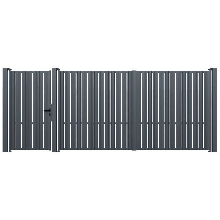 Set poarta auto si pietonala, Todome, metalica cu sipca 71, negru, 450 x 180 cm, cu accesorii