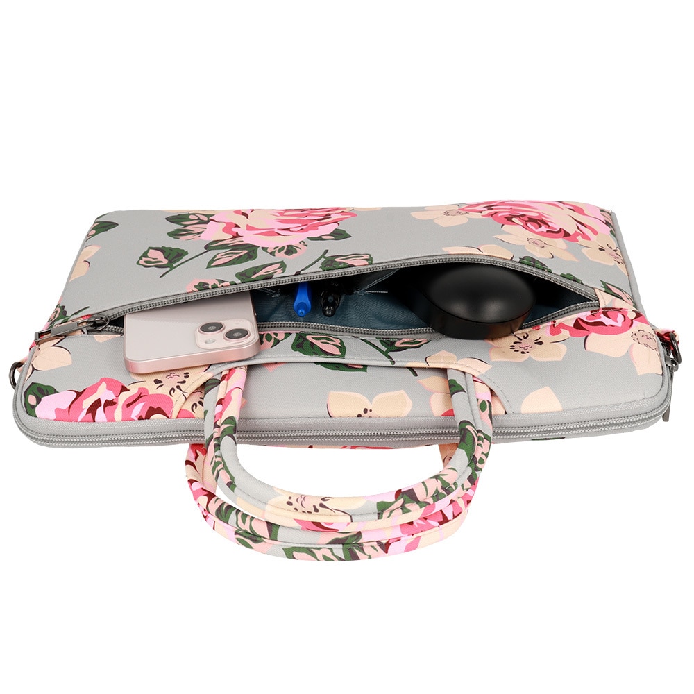 Geanta de Laptop Wonder, Model Trandafiri pentru Laptop de 13/14 inch, Doua Compartimente, Dimensiune 35.5x25cm, Gri