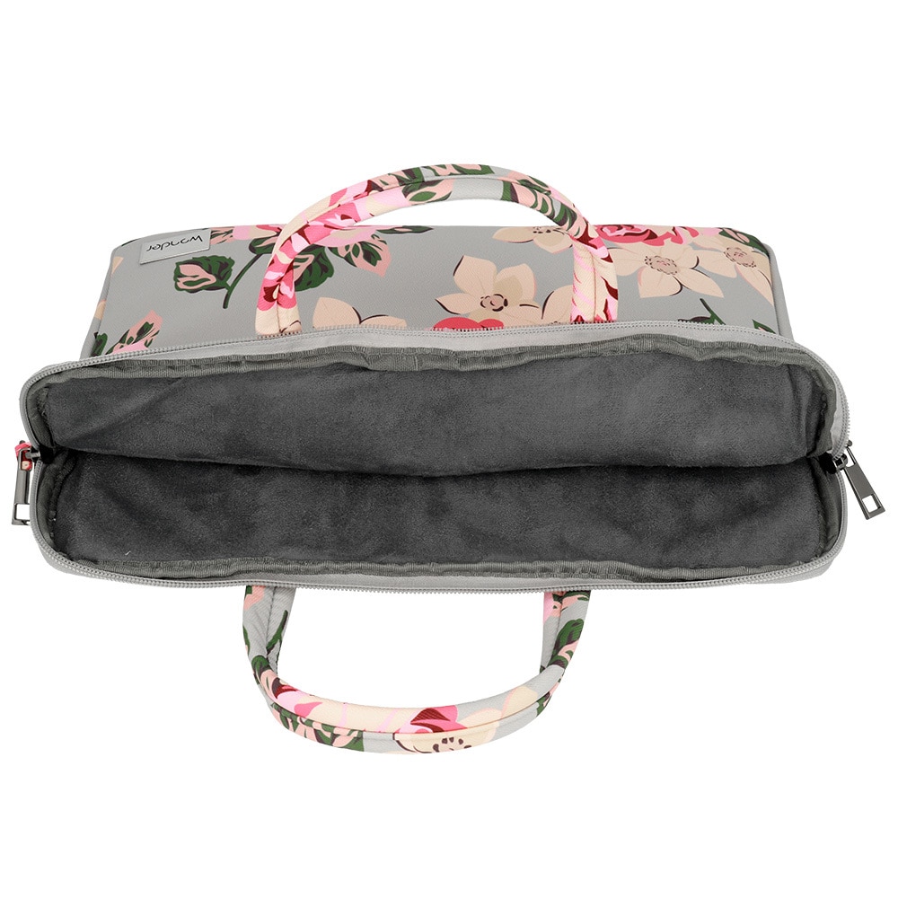 Geanta de Laptop Wonder, Model Trandafiri pentru Laptop de 13/14 inch, Doua Compartimente, Dimensiune 35.5x25cm, Gri