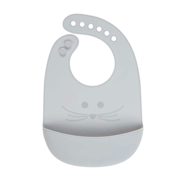 Baveta Little Chums cu buzunar, Lassig, Silicon, Model soarece, Gri