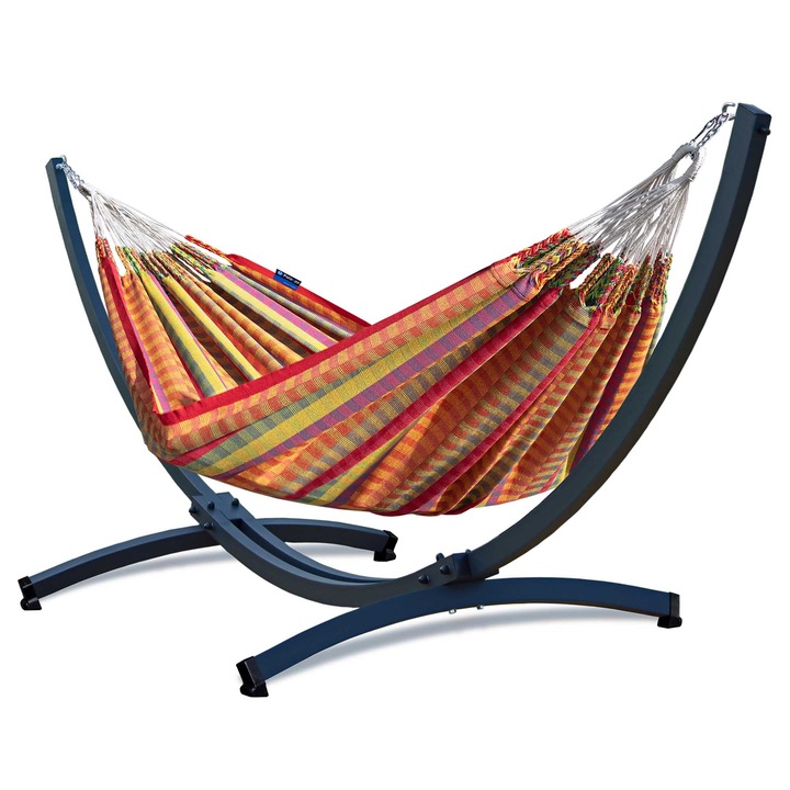 Hamac cu suport din titan Potenza Morena, 2 locuri, Bumbac, 160 x 230 cm, Multicolor