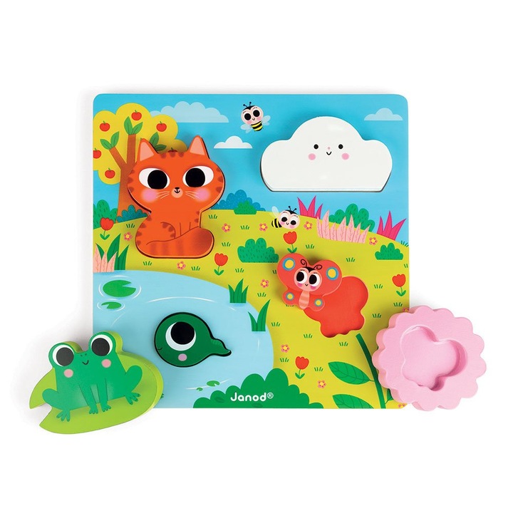 Puzzle 3D Natura, Janod, Lemn, 6 piese, Multicolor