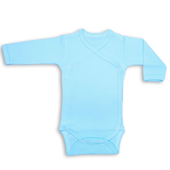 Body 6 capse cu maneca lunga, bumbac 100%, Turcoaz