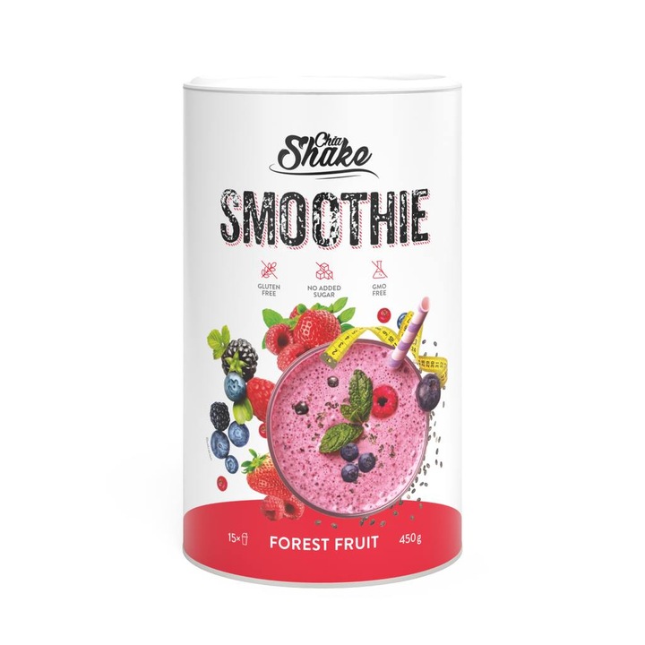 Smoothie proteic, Chia Shake, Fructe de padure, 450 g