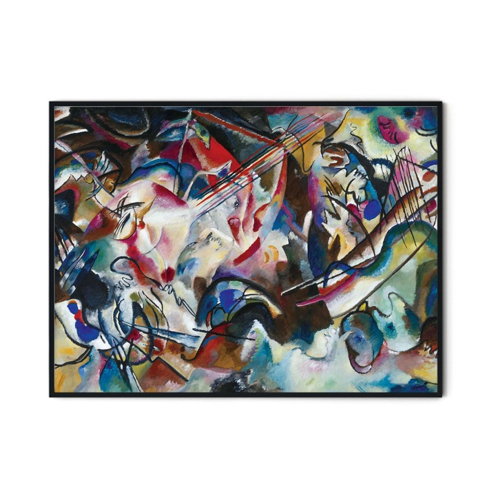 Tablou decorativ multicolor, Intaglio, Abstract, Compisition VI de Wassily Kandinsky, fara rama, print pe hartie foto Fine Art, pentru birou modern 61 cm 91 cm
