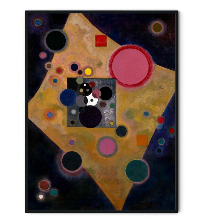 Tablou decorativ color, Intaglio, Abstract, Accent in Pink de Wassily Kandinsky, fara rama, print pe hartie foto Fine Art, pentru hol 61 cm 91 cm