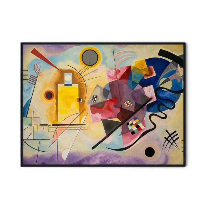 Tablou decorativ color, Intaglio, Abstract, Yellow-Red-Blue de Wassily Kandinsky, fara rama, print pe hartie foto Fine Art, pentru dormitor 61 cm 91 cm