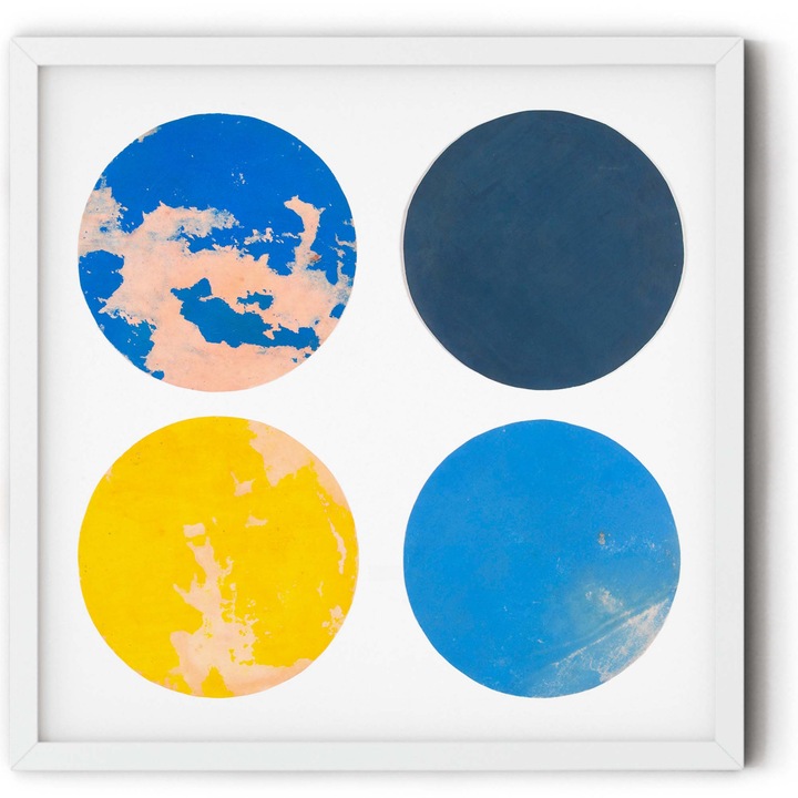 Tablou decorativ color, Intaglio, Abstract, Four Coloured Circles de Wassily Kandinsky, fara rama, print pe hartie foto Fine Art, pentru camera copii 90 cm 90 cm