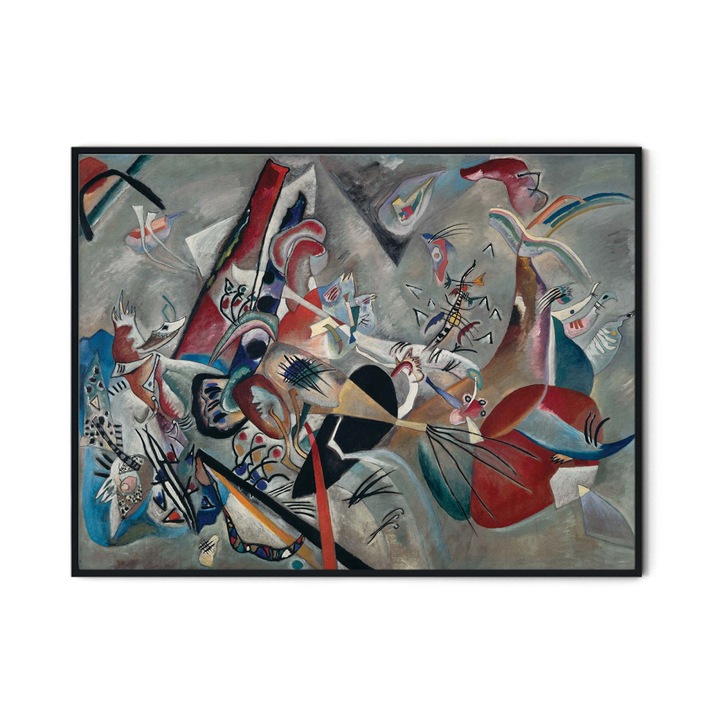 Tablou decorativ color, Intaglio, Abstract, In the Grey de Wassily Kandinsky, fara rama, print pe hartie foto Fine Art, pentru living 70 cm 50 cm